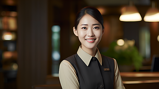 君子酒店服務(wù)員攝影圖
